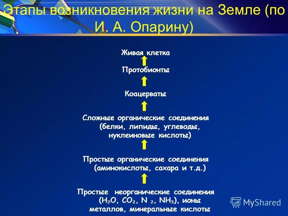 Тест по происхождению жизни 9 класс. Схема возникновения жизни. Этапы возникновения жизни по Опарину. Схема возникновения жизни на земле. Теории зарождения жизни на земле.