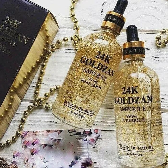 Сыворотка 24k Goldzan Ampoule 99.9% Pure Gold 100 ml. Сыворотка для лица 24k Goldzan с ложечкой. Сыворотка для лица 24k Gold Ampoule Goldzan с пептидами и экстрактом золота 100 мл. Сыворотка 24 к серебро.