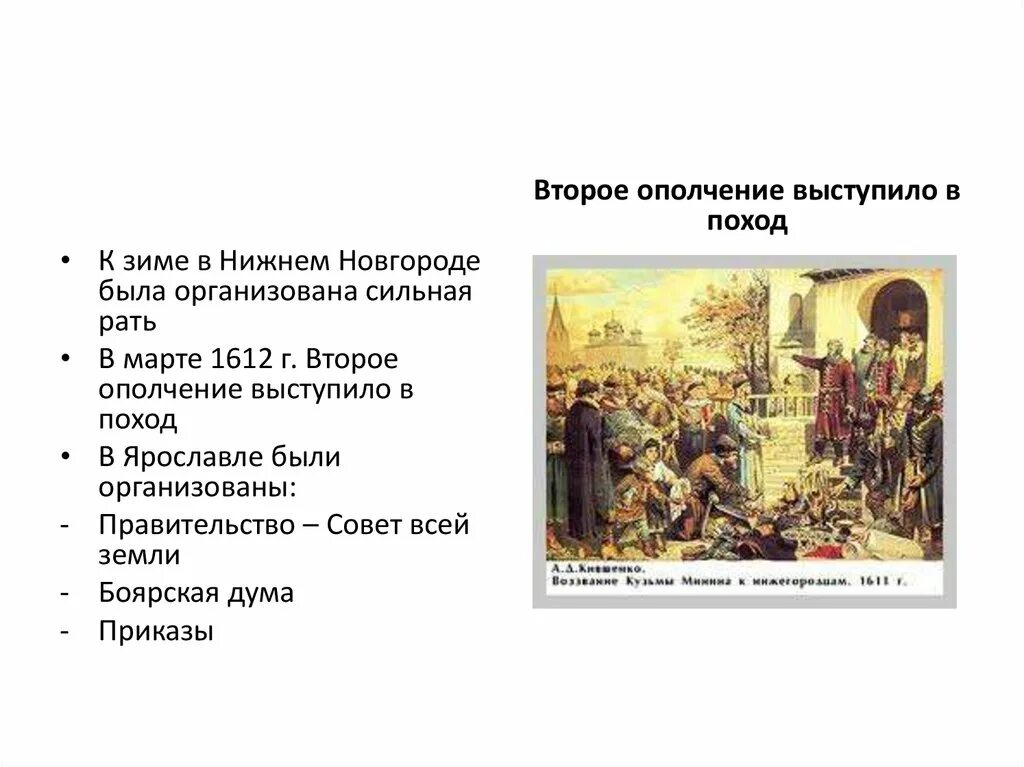 Образование совета всей земли. Второе ополчение. Совет всея земли 1612. Второе ополчение правительство. 2 Ополчение Нижний Новгород.