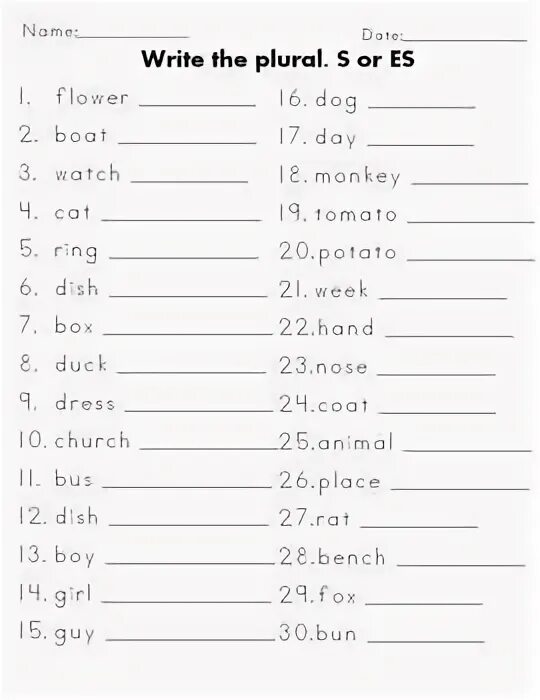 Write the plurals 1 child. Plurals worksheets for kids исключения.