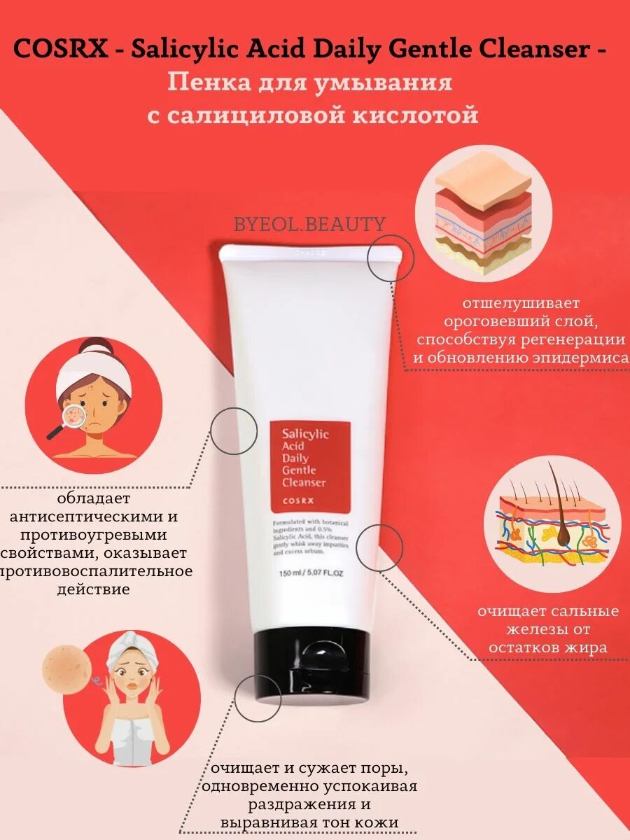 Salicylic acid daily gentle. Salicylic acid daily gentle. Cosrx salicylic acid daily gentle cleanser 50ml. Пенка для умывания salicylic acid daily gentle cleanser 150ml (cosrx). Пенка cosrx для умывания с салициловой кислотой 150 мл.