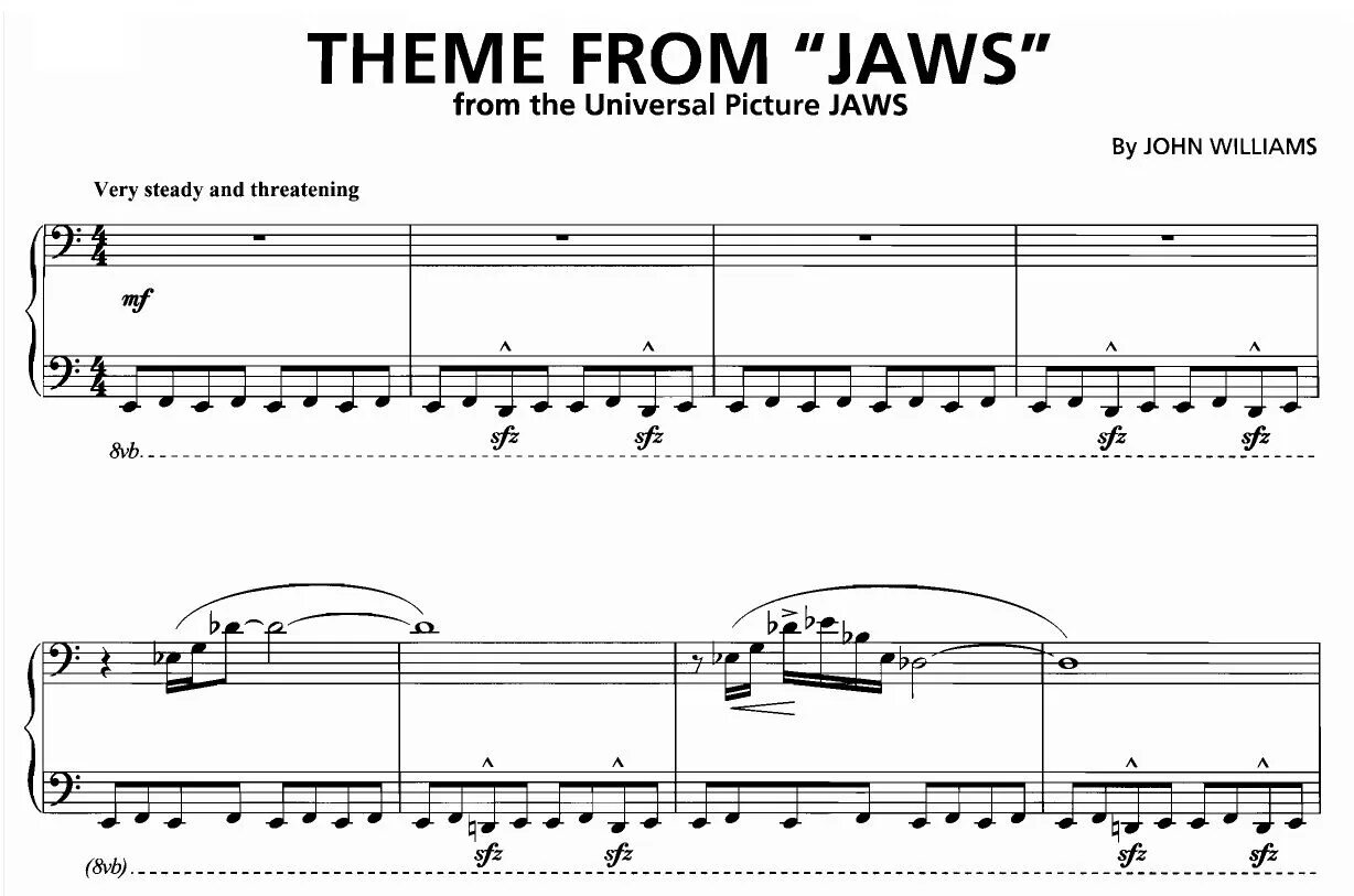 Саундтреки ноты для фортепиано. Jaws Theme Ноты для фортепиано. Ноты челюсти. Челюсти Ноты для фортепиано.