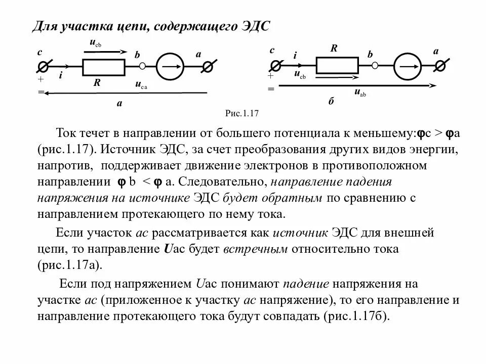 Как определить направление цепи. Направление напряжения и ЭДС В цепи. Направление ЭДС В источнике ЭДС. Направление тока в источнике ЭДС. Направления тока и напряжения у ЭДС.