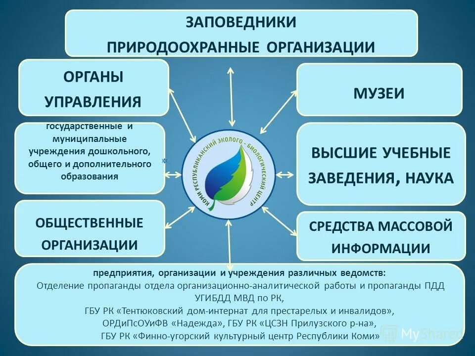 Управления экологическим образованием. Природоохранные организации и ведомства. Природоохранные предприятия. Структура природоохранных организаций. Общественные природоохранные организации.