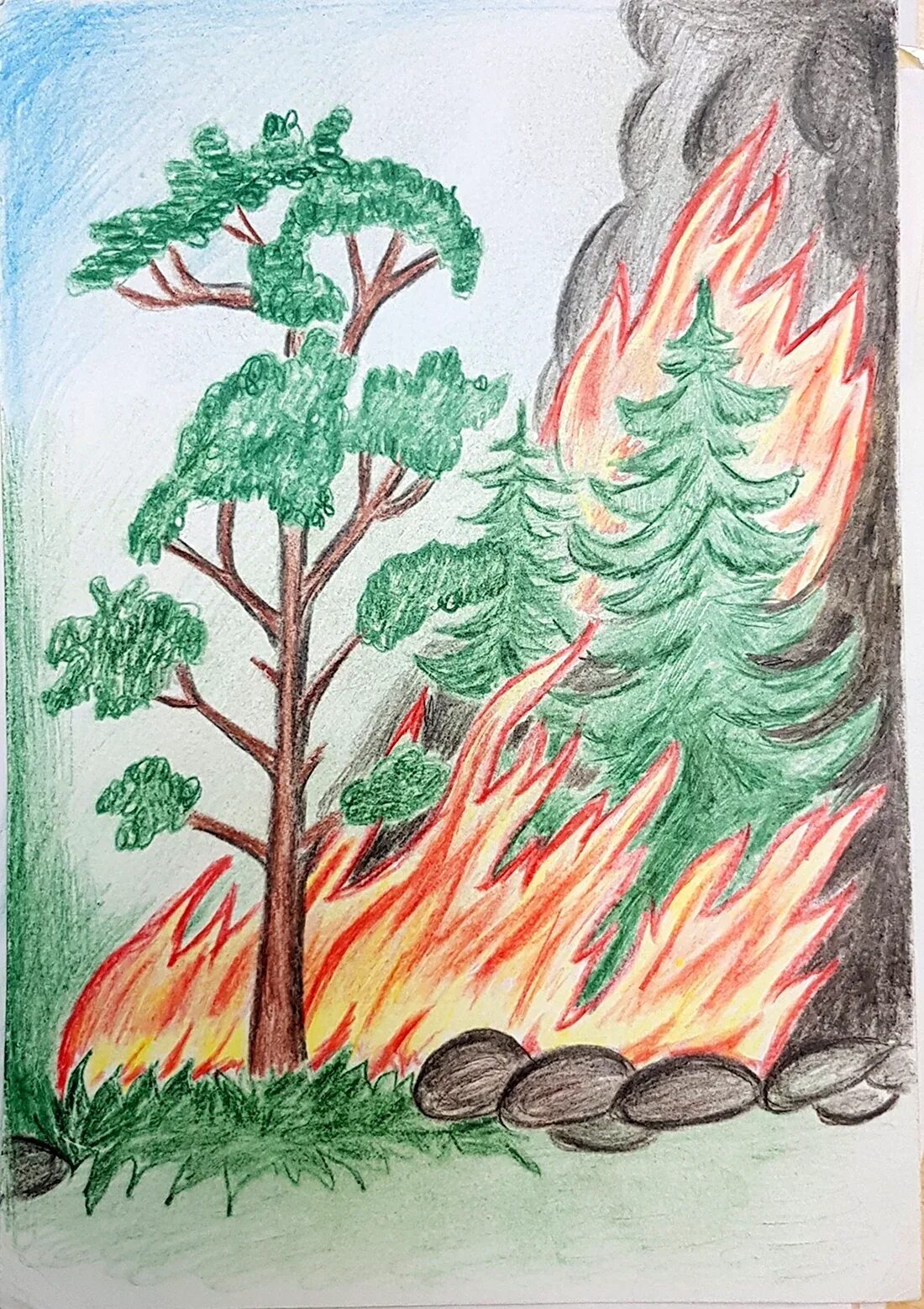 Как нарисовать пожар в лесу