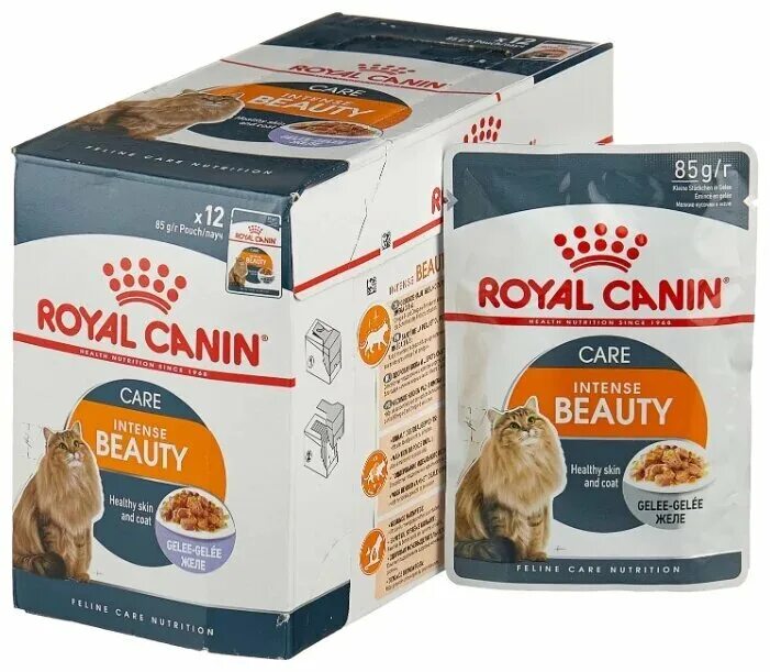 Royal Canin для кошек Интенс Бьюти в желе 85г. Роял Канин для кошек паучи Интенс Бьюти в соусе 85г. Влажный корм для кошек Роял Канин Интенс Бьюти. Royal Canin intense Beauty в соусе. Купить влажный корм для кошек роял