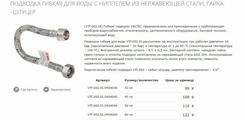 Гибкая подводка внутренний диаметр