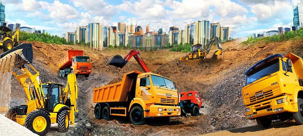 Техника используемая в строительстве. Строительные машины. Спецтехника для строительства. Строительно-дорожные машины. Экскаватор. Самосвал.