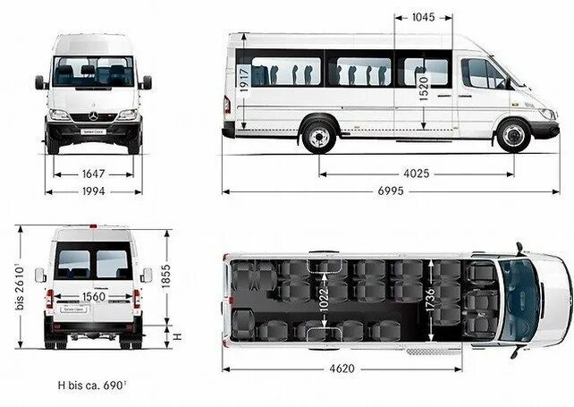 Высота мерседес спринтер. Мерседес Бенц 223203 габариты. Габариты микроавтобуса Мерседес Спринтер. Габариты микроавтобуса Мерседес. Габариты Мерседес Спринтер Классик пассажирский.