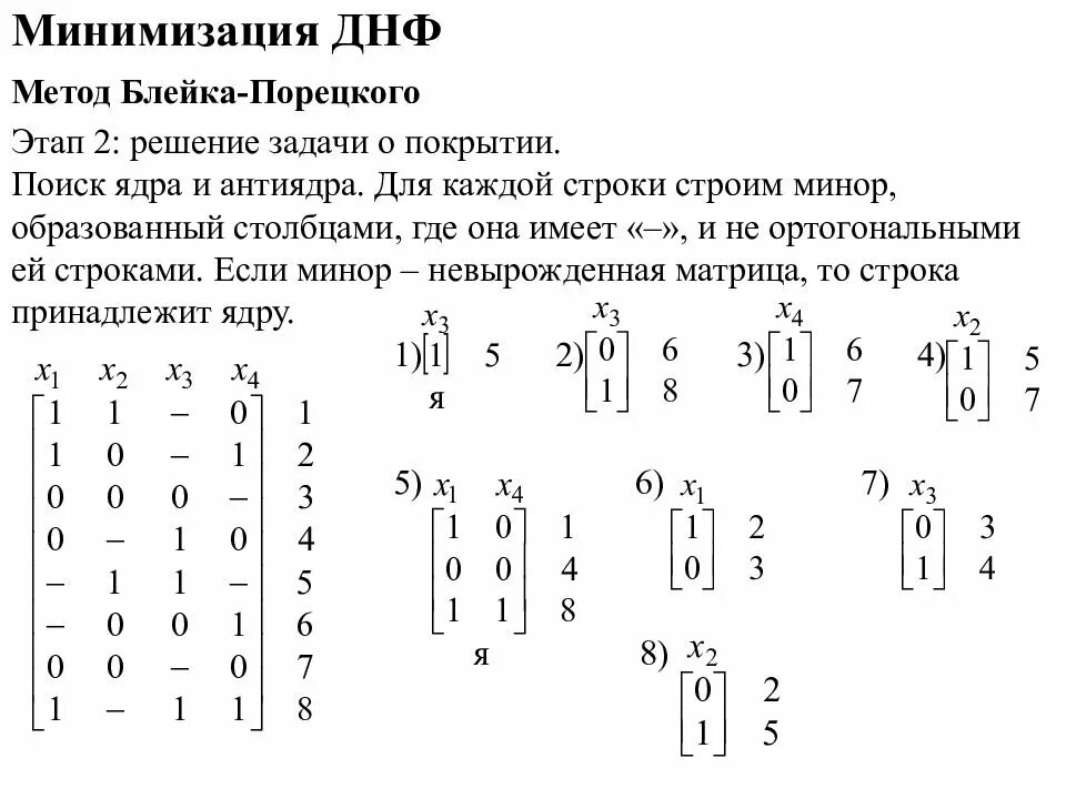 Минимизация днф. Метод блейка порецкого. метод блейка построения сокращенной днф. минимизация булевых функций методом блейка- порецкого.