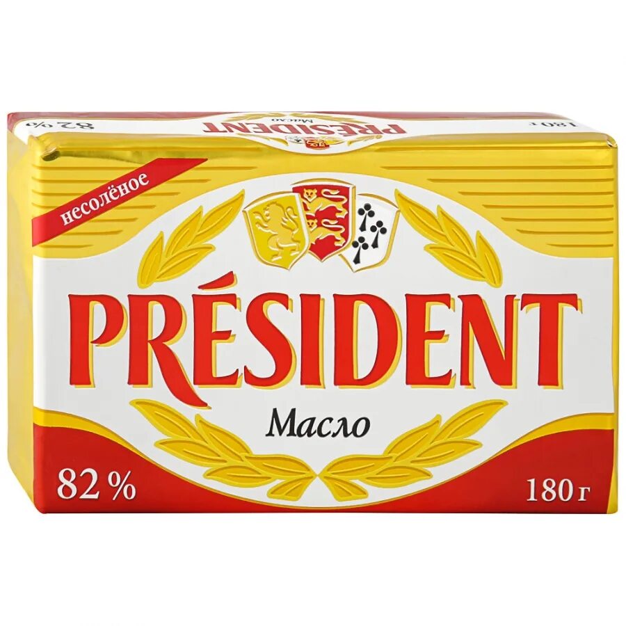 Масло сливочное 82 President. Сливочное масло President 82% 200 gr. 180 гр сливочного масла