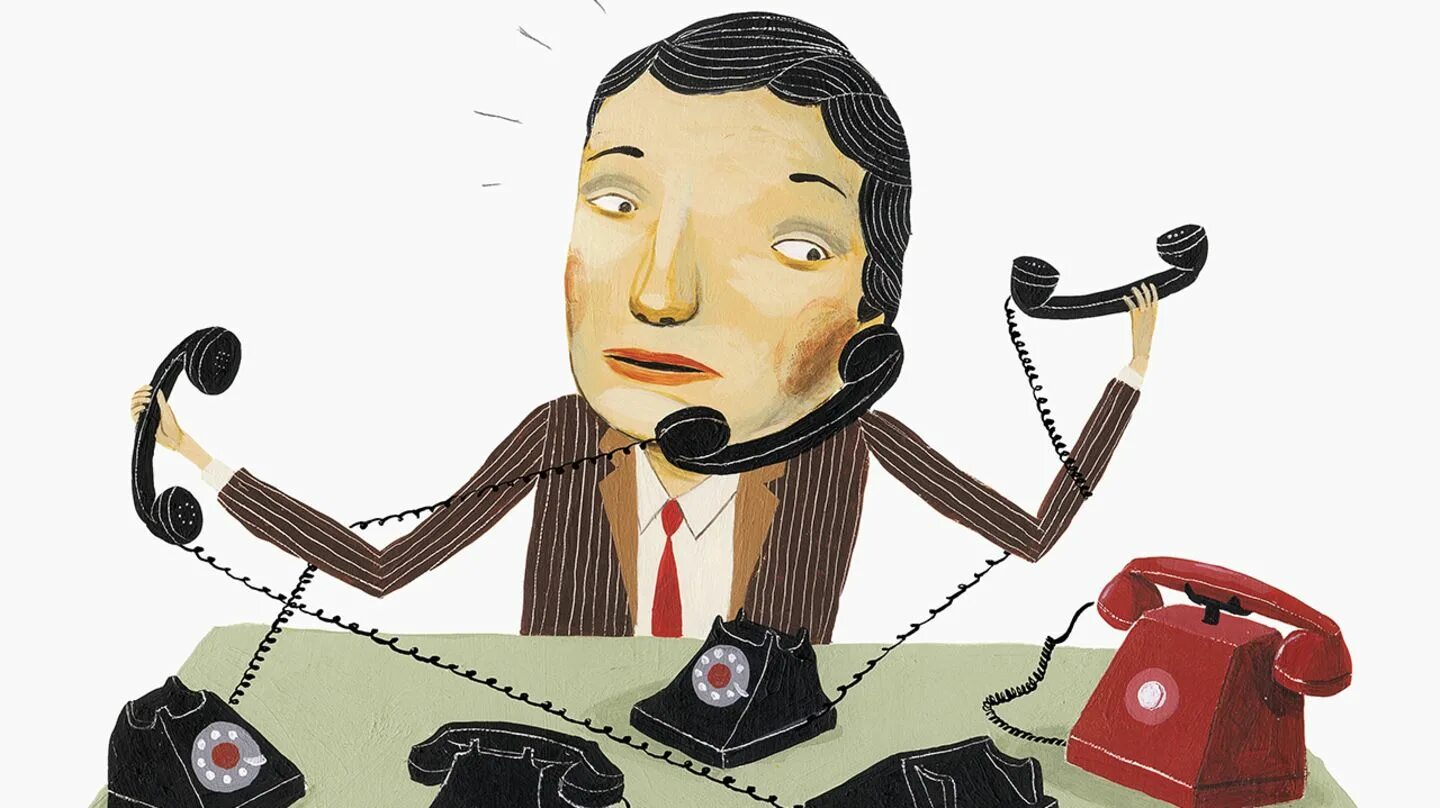 Телефонные ошибки. Много звонков. телефонный разговор карикатура. телефонные переговоры иллюстрация. важный телефонный звонок.