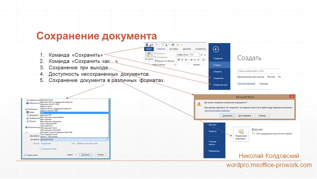 Сохранение документа. Способы сохранения документа в Word. Создание открытие и сохранение документов. Разные Форматы документов. Цели сохранения документов