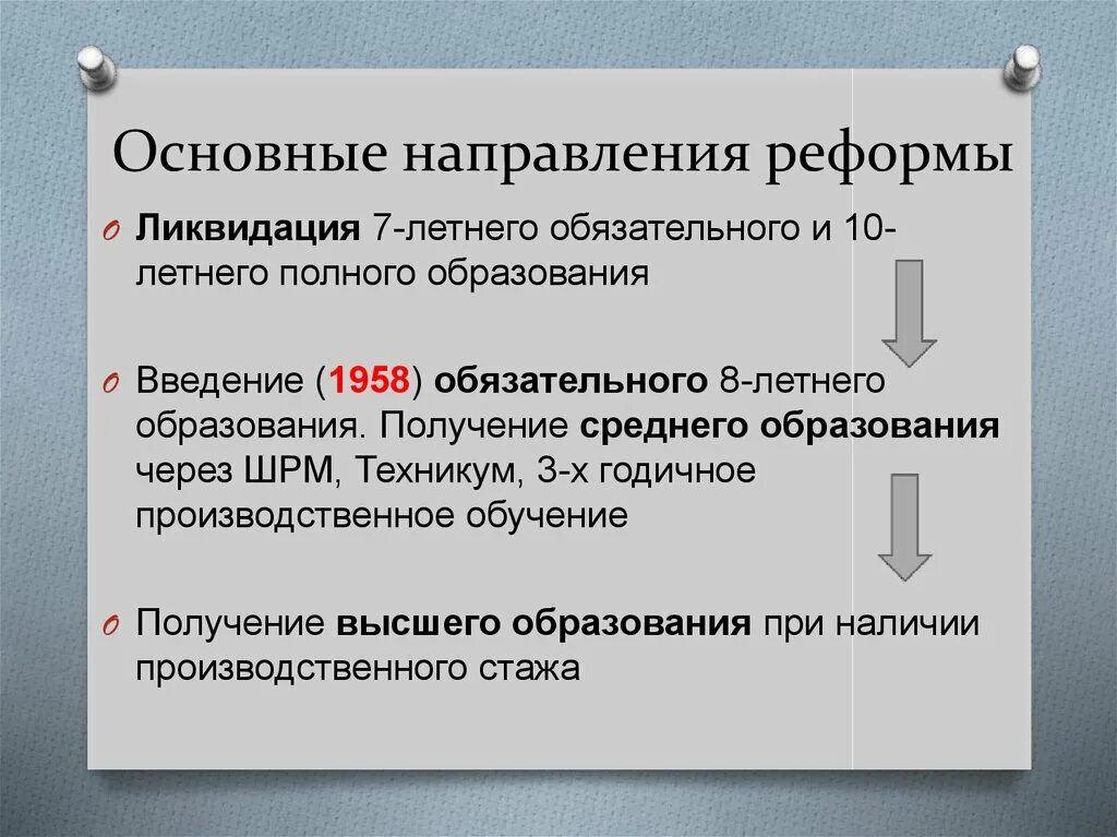 Направления реформы образования. Направления реформирования образования. Направления реформ. Основные направления реформ. Хрущев реформа образования.