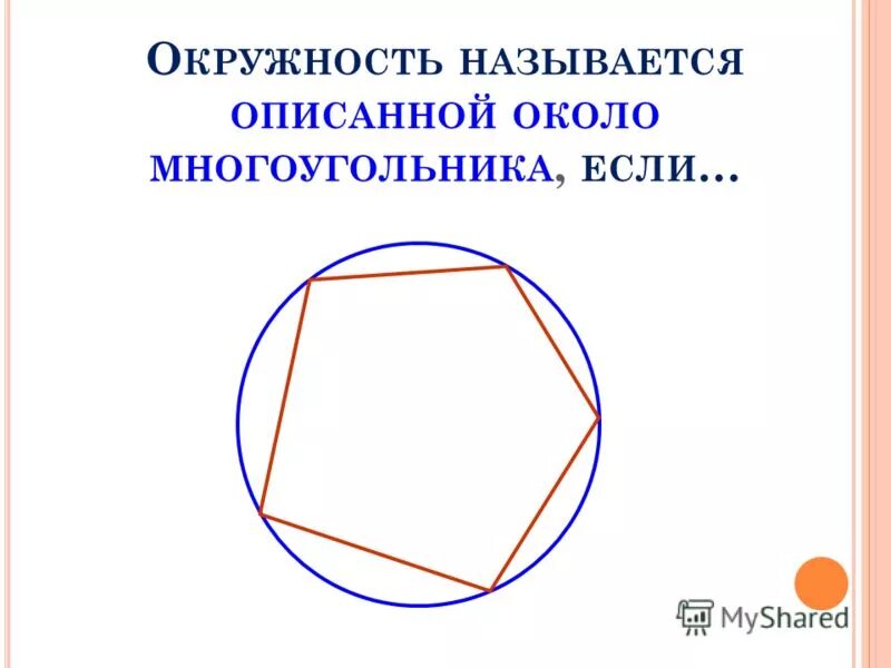 Радиус многоугольника. Какой многоугольник называется описанным около окружности. Периметр многоугольника описанного около окружности. Периметр правильного многоугольника описанного около окружности. Свойства вписанного многоугольника.