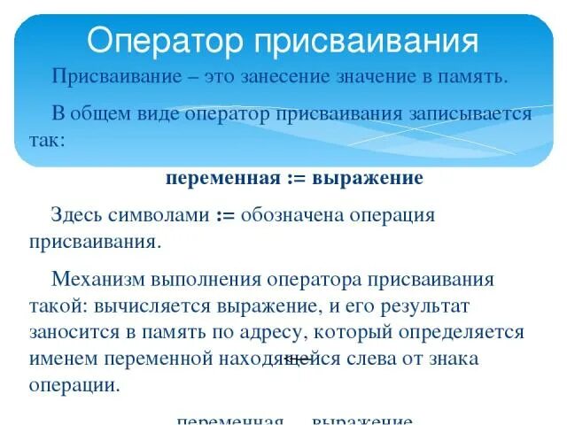 Что изменяется при операции присваивания. Что изменяется при операции присваивания