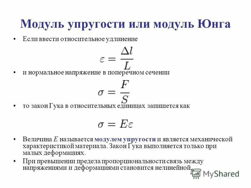 Модуль силы упругости формула. Как определяются абсолютная деформация. Как называется удлинения. Формулы закона гука деформации и напряжения. Закон гука для пружины формула.