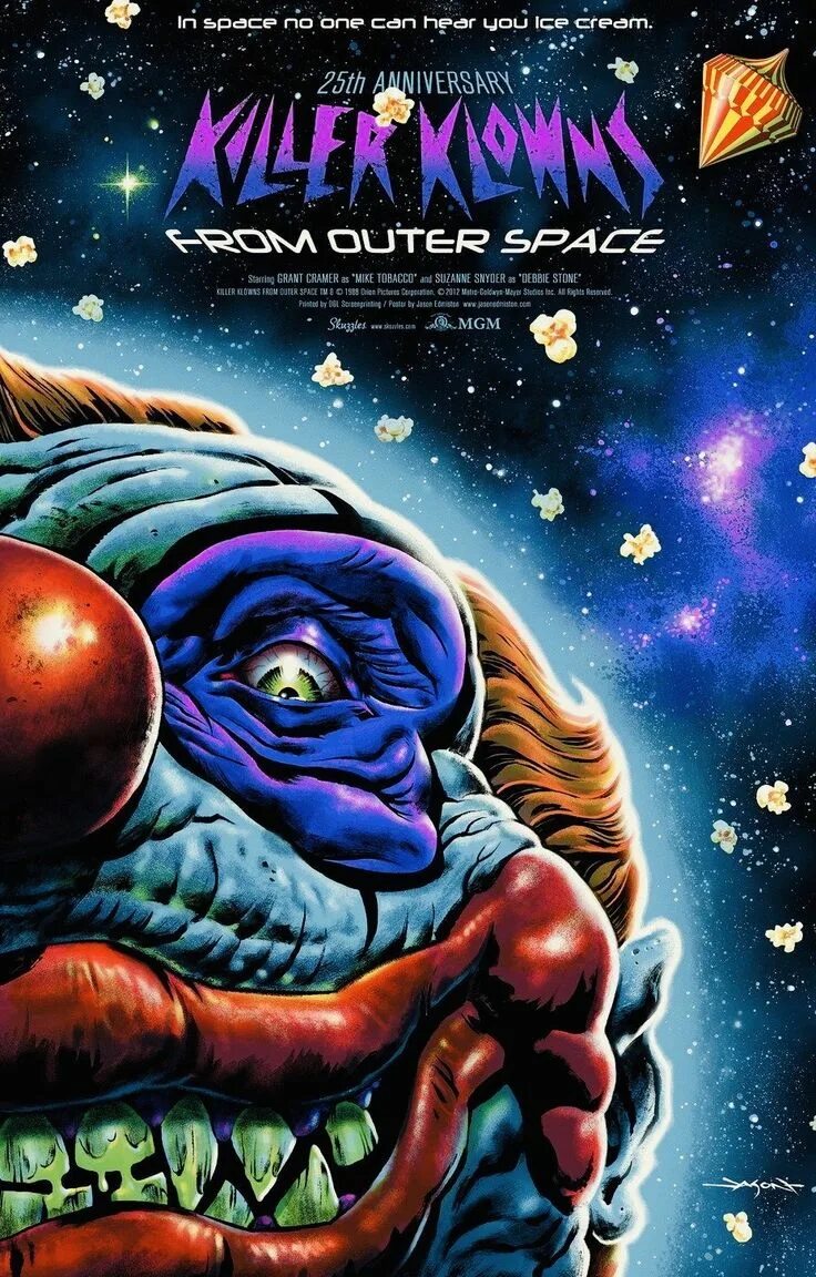 Killer from outer space. Killer Klowns from Outer Space 1988. Клоуны-убийцы из космоса (1987). Клоуны-убийцы из космоса арт.