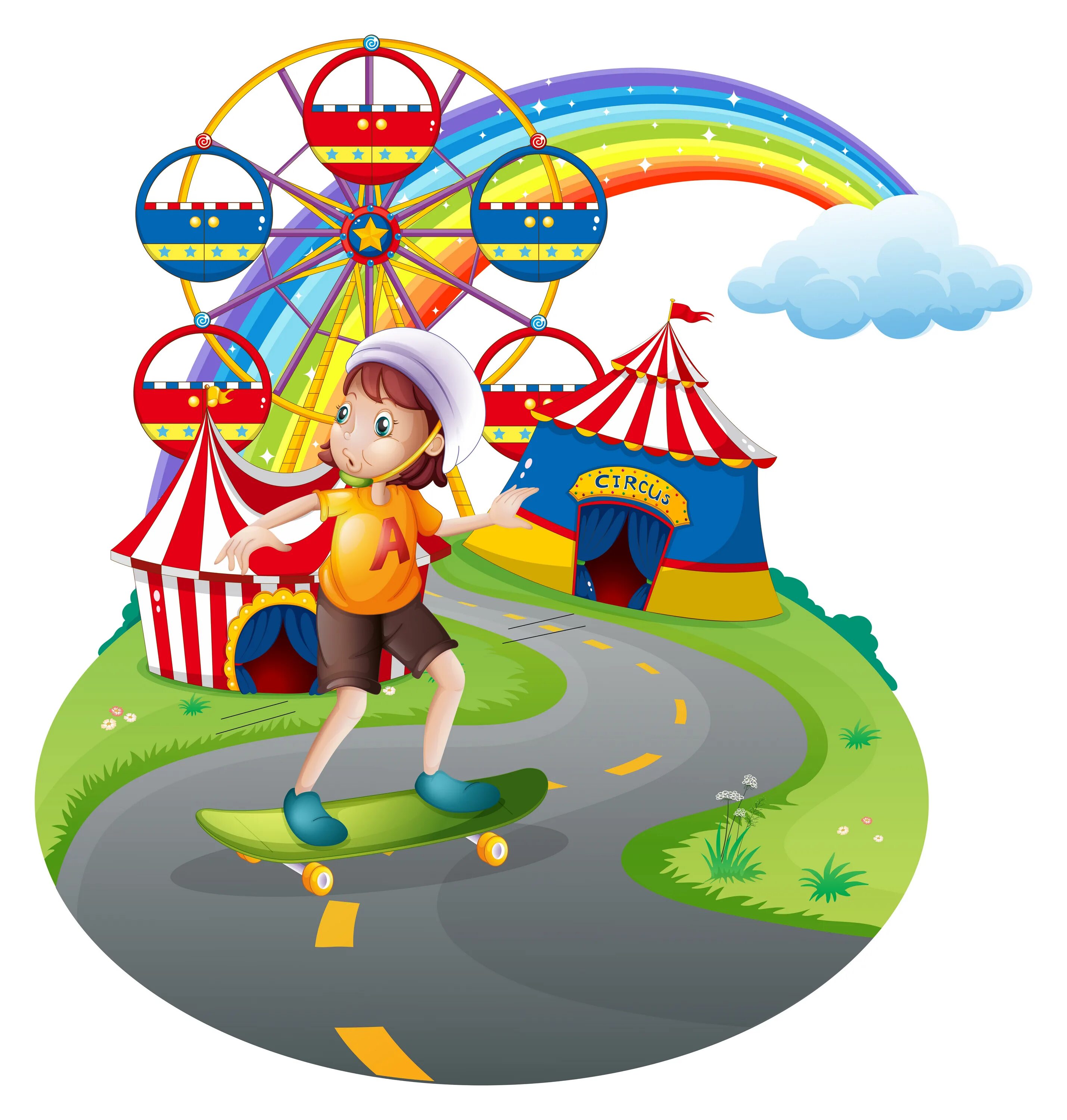 Amusement Park vector Art. Cartoon Carnival background.