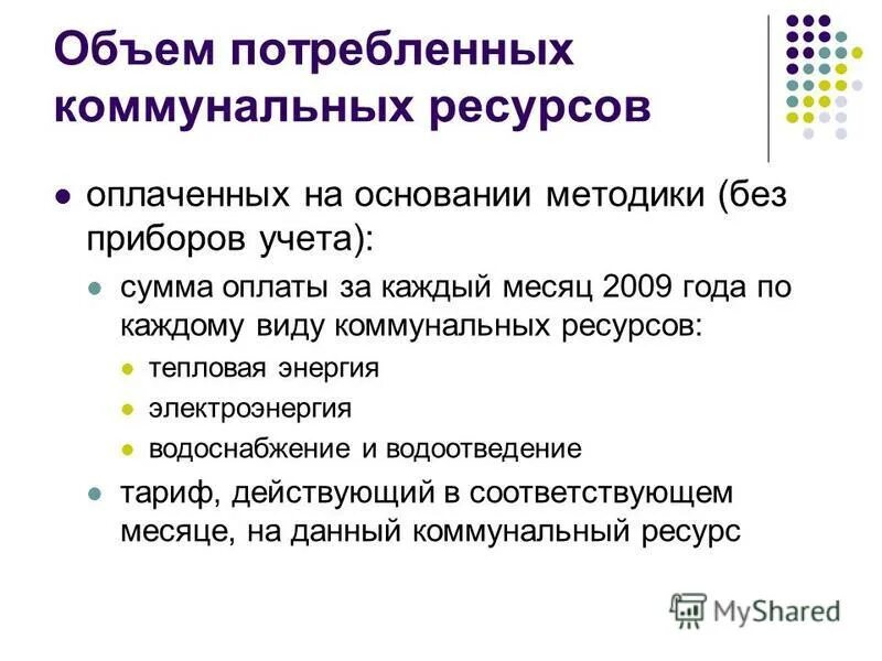 потребленные коммунальные ресурсы