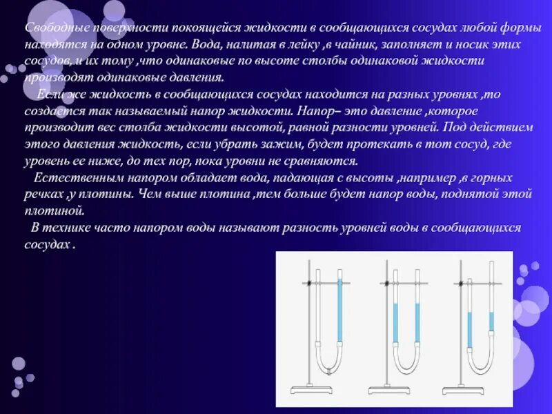 Свободная поверхность жидкости. Форма свободной поверхности жидкости. Уровень воды в сообщающихся сосудах. Сообщающиеся сосуды лейка.