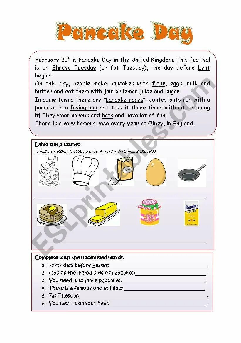 Pancakes worksheets for kids