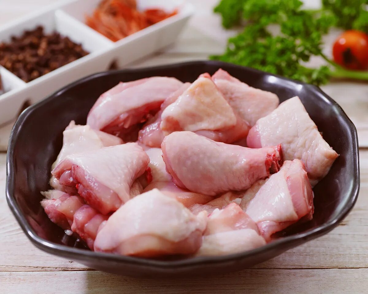 Chicken cuts. Black pad on fresh chicken.