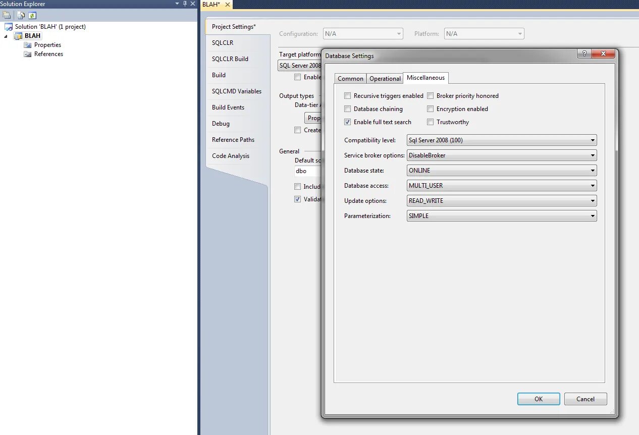 Settings database. SQL execute dbo. External access. Motorcycle Project SQL.