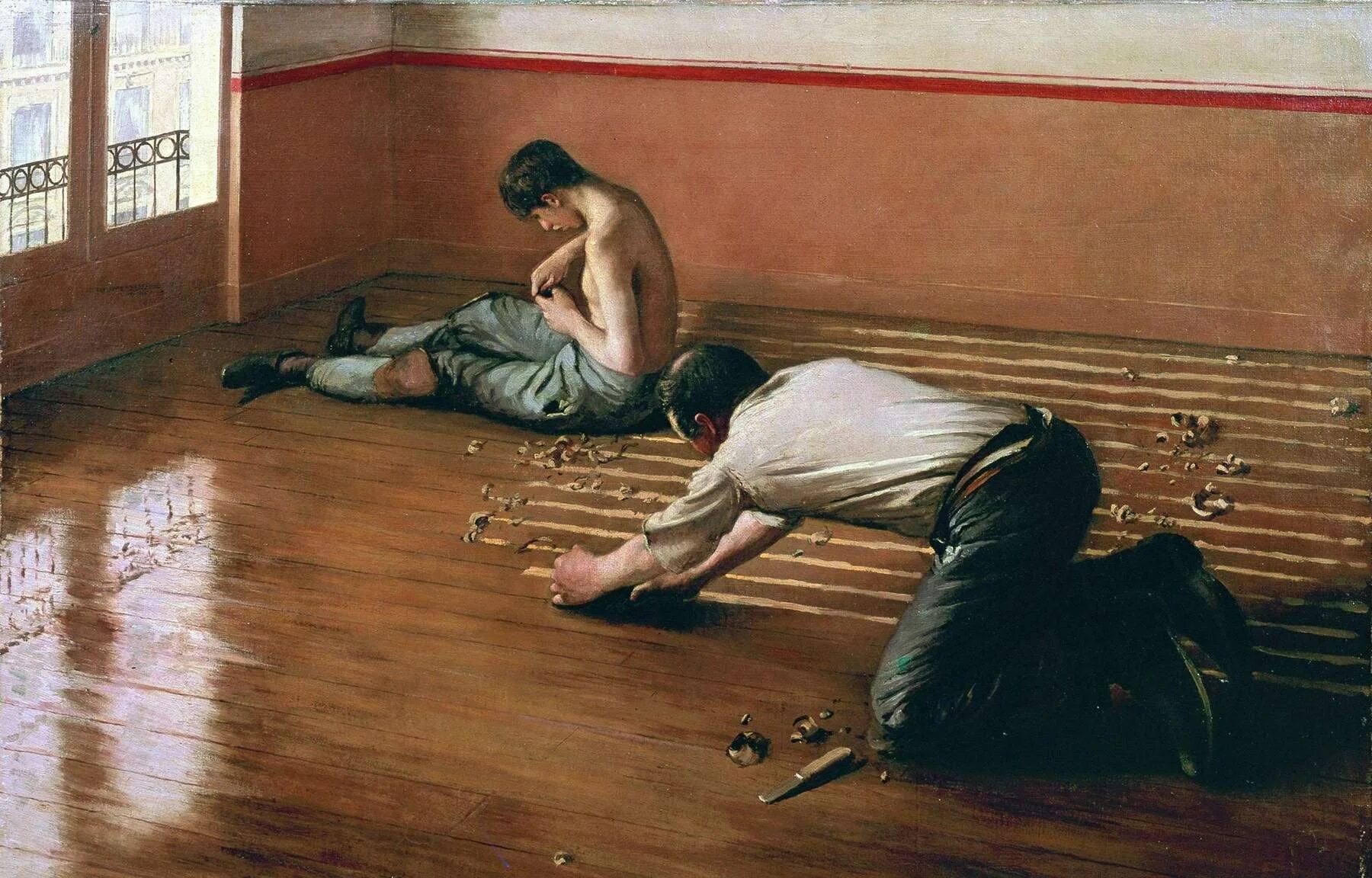 Ребенок на деревянном полу. Разбросанные листы бумаги. Красивый линолеум в интерьере. Прикроватный коврик. Деревянный пол.