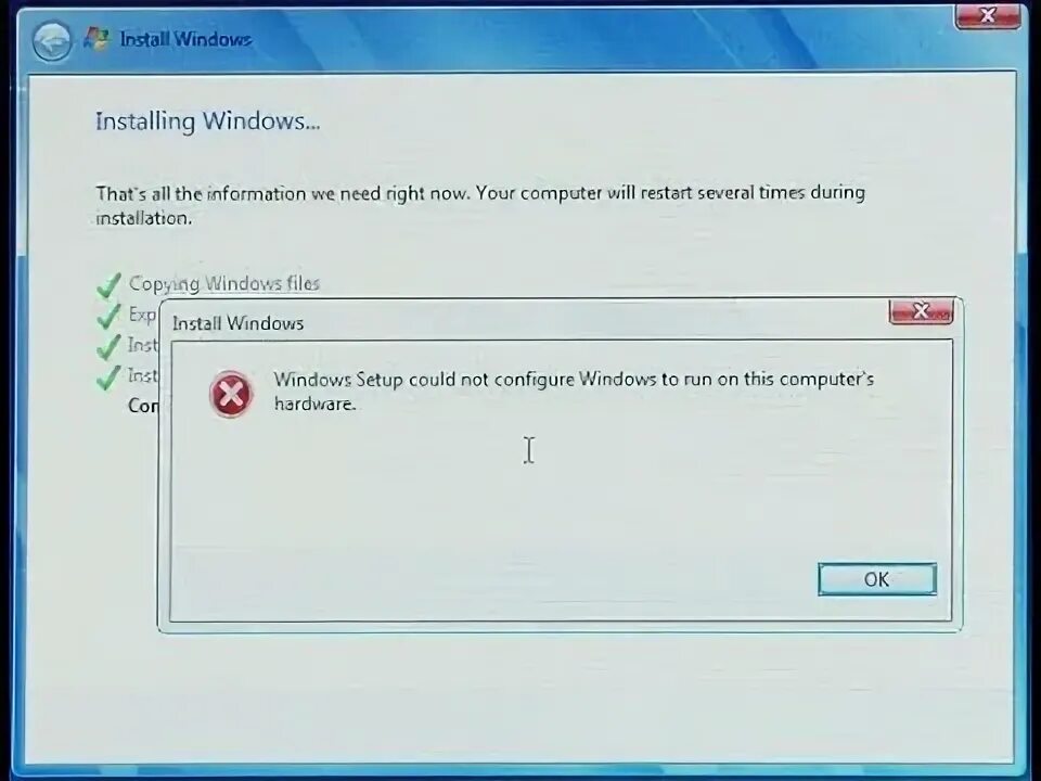 The license installing is not. Windows setup error. windows setup could not configure. advanced inf install windows xp. configuring windows updates 1% complete. do not turn off your computer..