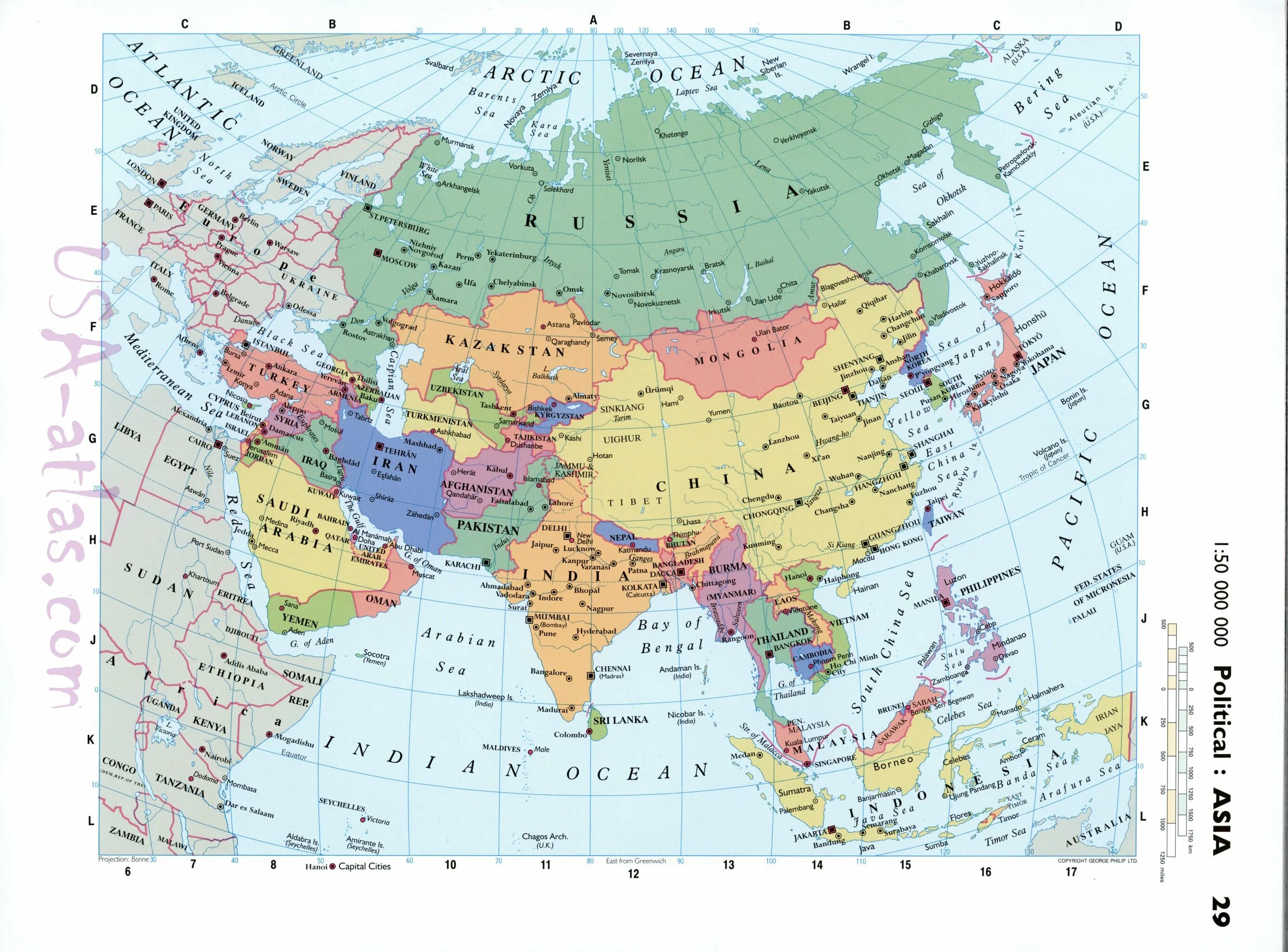 Подробная политическая карта Азии. Карта Азии со странами. Полит карта Азии. Asia на русском