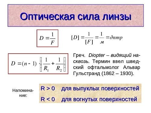 Расчет оптической линзы