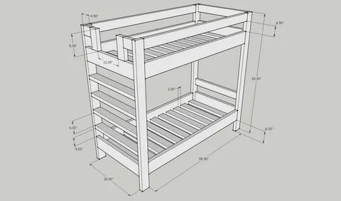 Чертежи двухъярусной кровати из дерева