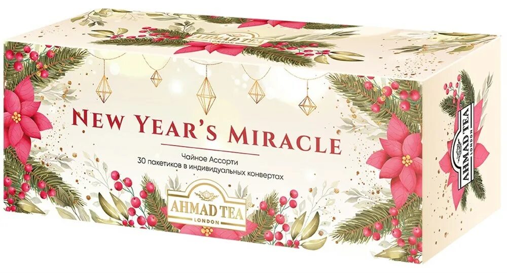 Чайный набор Ахмад Теа ассорти. Ahmad Tea ассорти чая New year s Miracle 3 вкуса 30 пак. Ahmad Tea ассорти чай New year's Miracle 3 вкуса 30пак. Ахмад ассорти новогоднее чудо 30 пак.. Купить новый чай