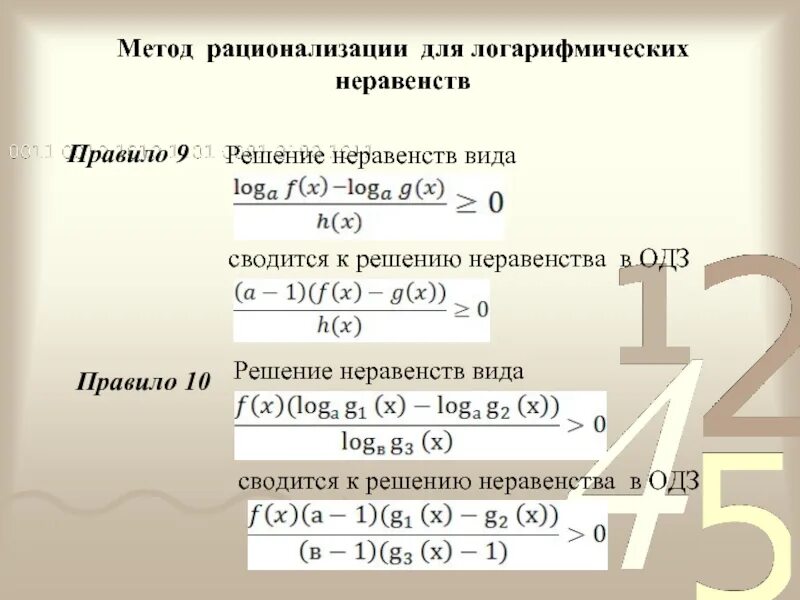 Алгоритм решения неравенств методом. Решение логарифм неравенств методом рационализации. Способ решения неравенств методом. Метод рационализации при решении неравенств с логарифмами. Методы решения логарифмических неравенств формулы.