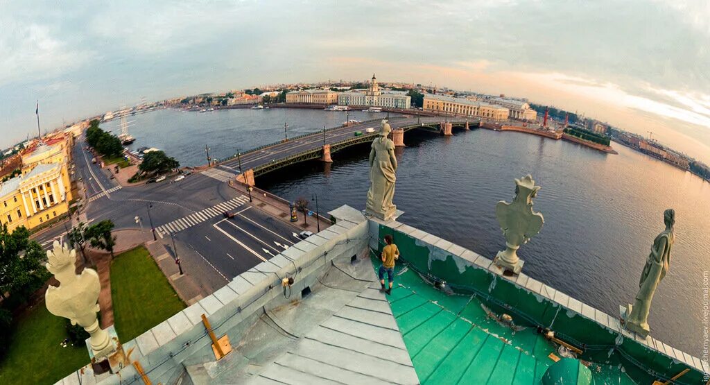 Васильевский остров и Дворцовый мост. Крыши Васильевского острова. Вид со стрелки Васильевского острова на Дворцовый мост. Крыши Питера Васильевского острова.