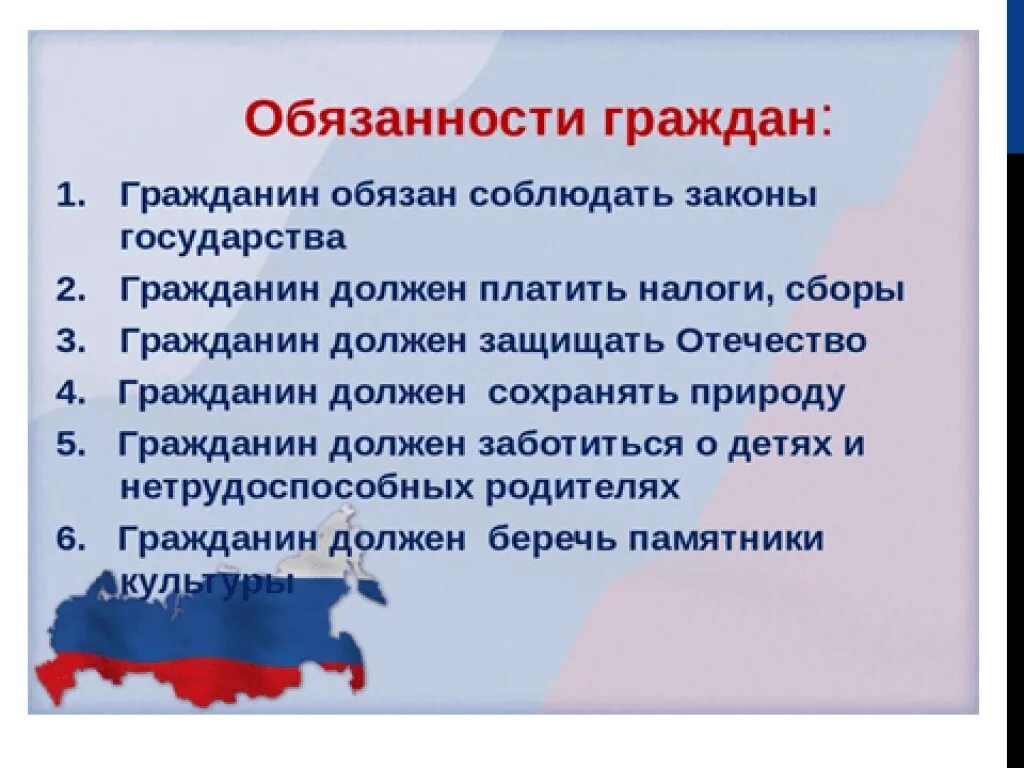 Какие еще конституционные обязанности вы знаете. Обязанности гражданина. Обязанности человека. Обязанности человека и гражданина.