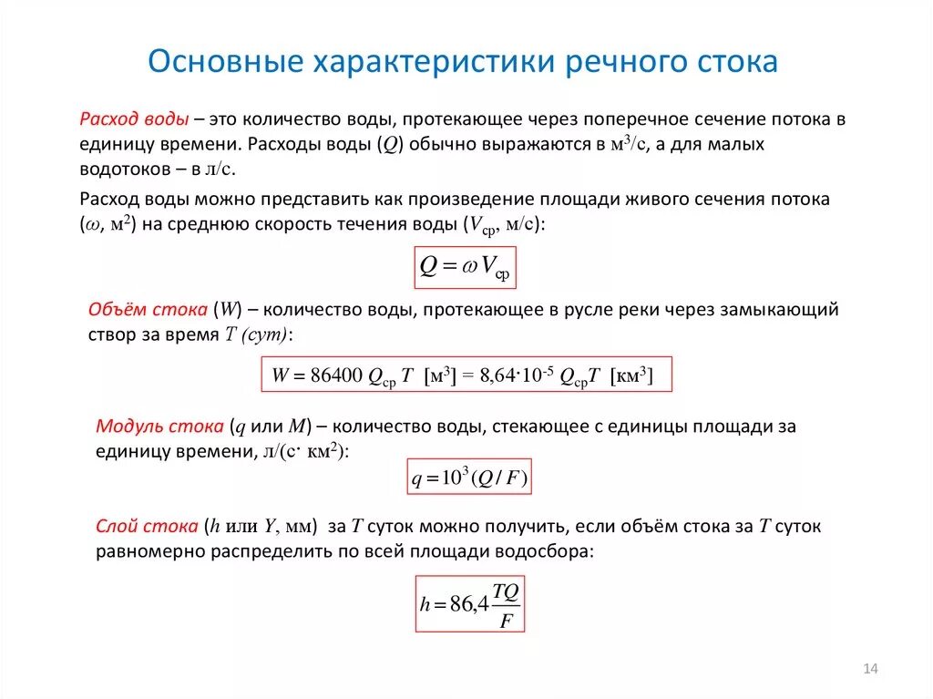 Параметры стока