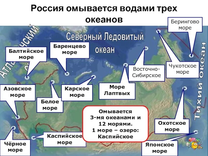 Какие моря берега россии. Моря Северного Ледовитого океана на карте России. Россия омывается 3 Океанами. Россия омывается водами. Омывается водами трёх океанов ______________, ___________________ и __________________________..