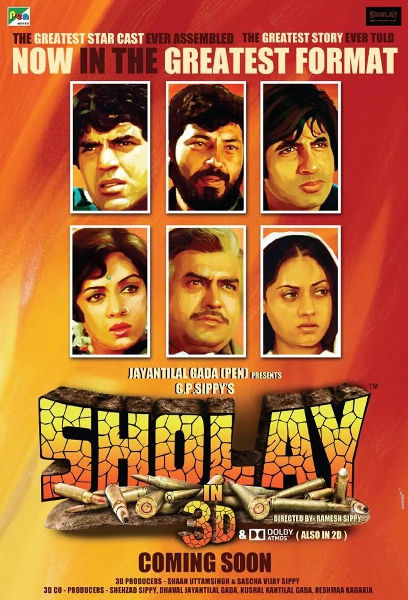 Sholay 1975 Постер. Месть и закон Рамеш Сиппи 1975 Индия.