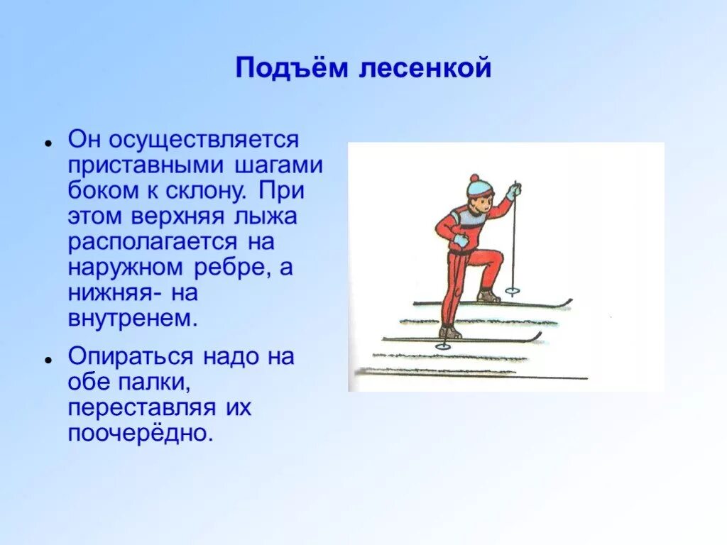 Техника выполнения подъёма лесинкой. Техника подъема лесенкой на лыжах. Подъем лесенкой на лыжах. Способ подъема лесенкой на лыжах. Передвижение скользящим шагом