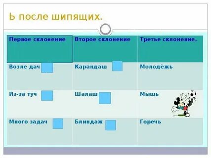 Имена существительные 1 склонения с шипящими
