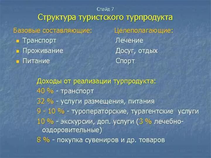 Структура туристского продукта. Элементы туристского продукта.