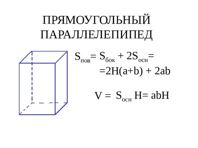 Формулы s и v прямоугольного параллелепипеда. Формулы s и v прямоугольного параллелепипеда