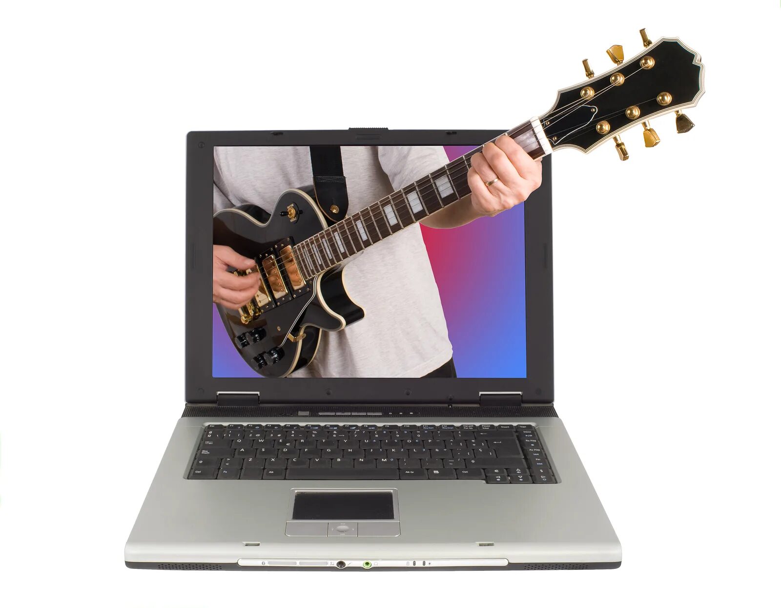 Гитара компьютер. Гитара и ноутбук. Электро гитара с гитарным компьютером. Подключение гитары к компьютеру.