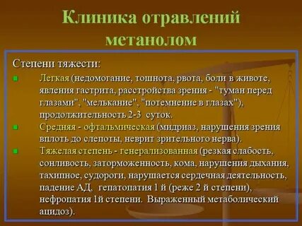 Признаки метанола
