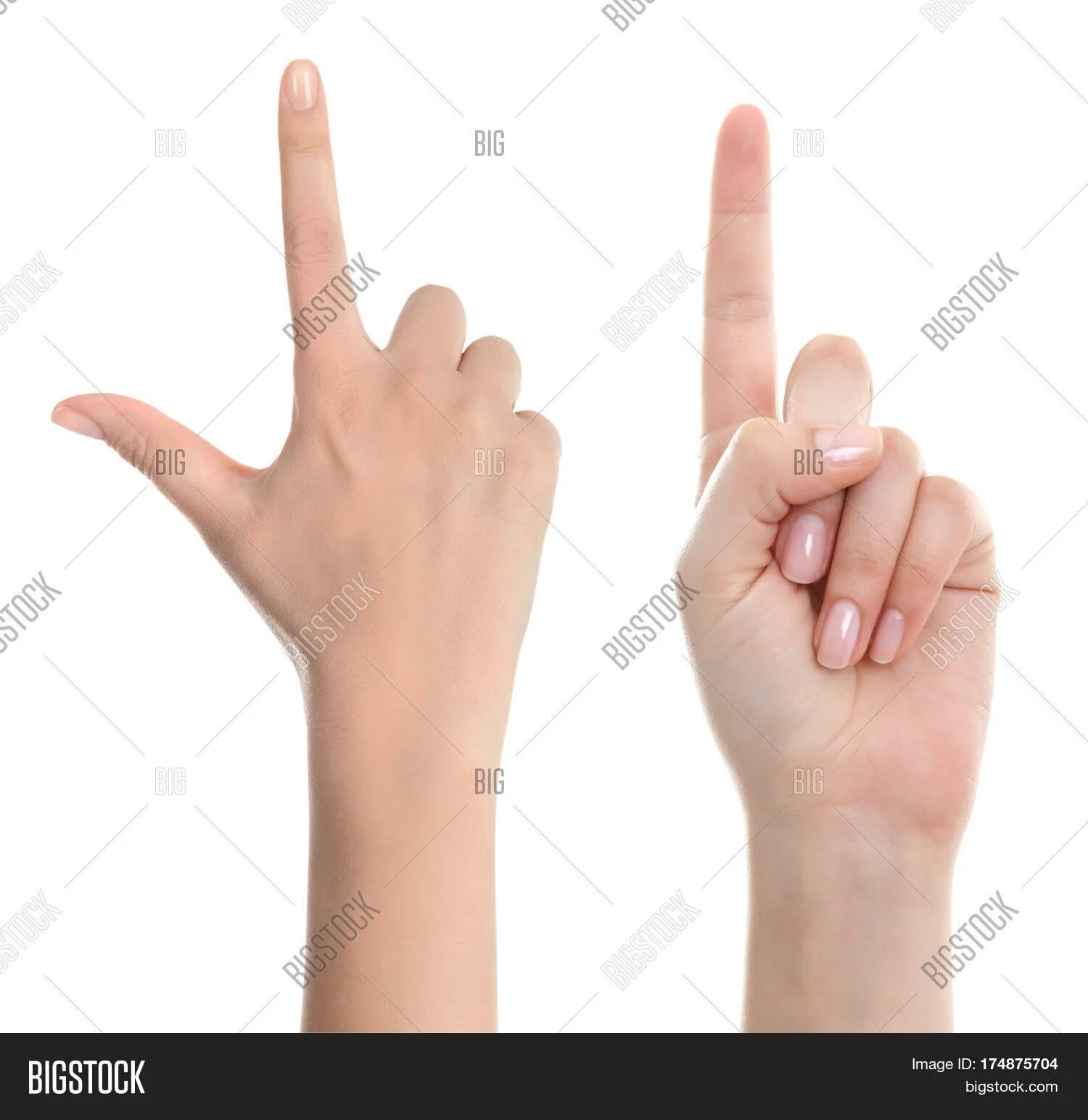 Два пальца. Женская рука с вытянутым указательным пальцем. 100 fingers. Укозательныйпалец вверх. Раскрытая ладонь.