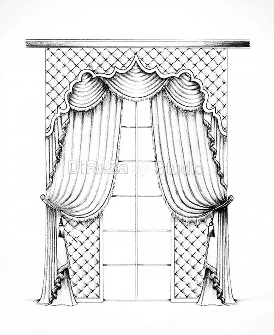 Эскиз занавесы. Эскизы штор. Эскиз окна со шторами. Набросок штор. Шторы карандашом.