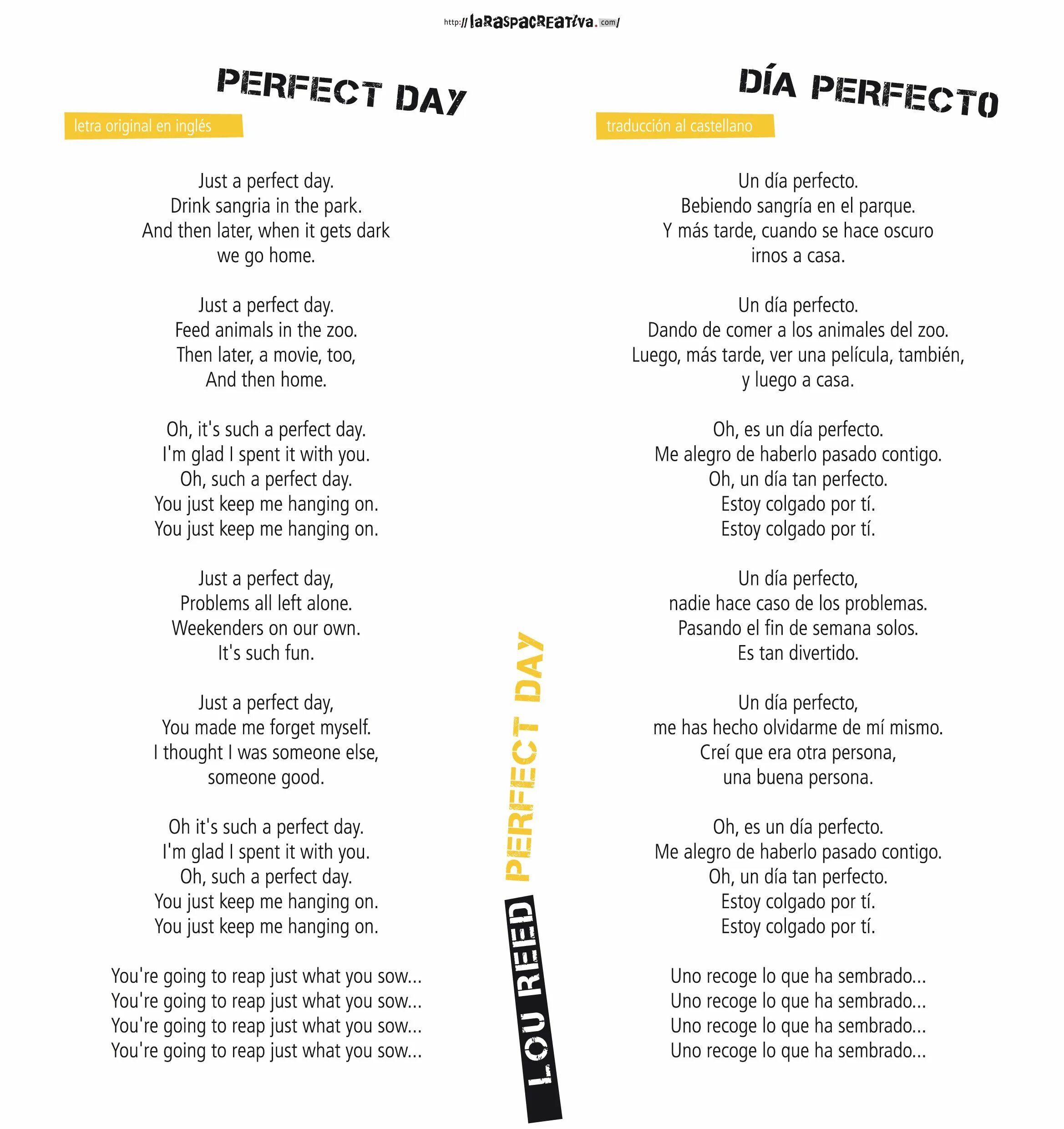 Perfect Day песня. Perfect Day стих. Перевод стиха perfect Day. Perfect текст песни.