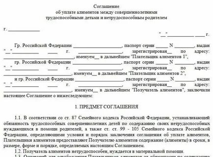 Заключение соглашения о детях